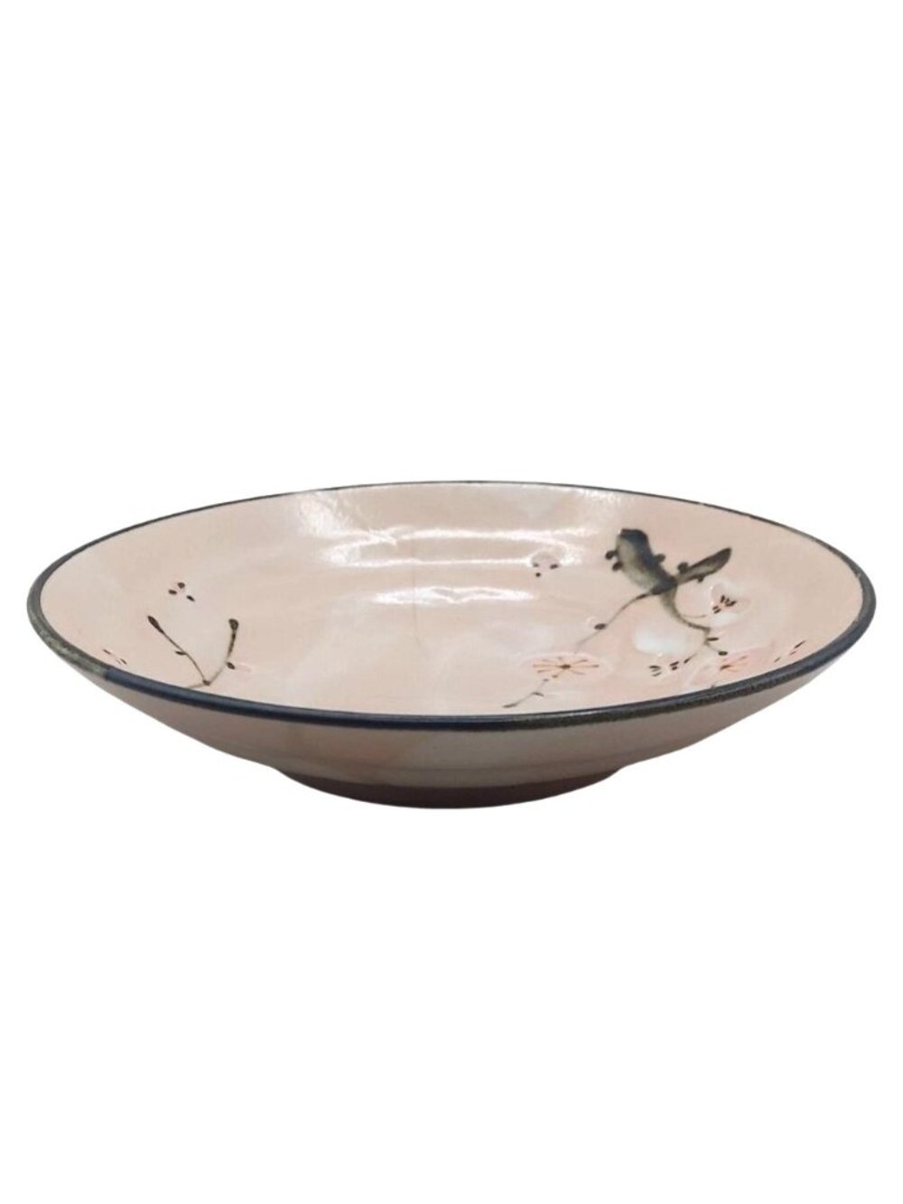 Pale Pink Sousaku Japanese Cherry Blossom Art Pottery Bowl Shino Glaze 9"